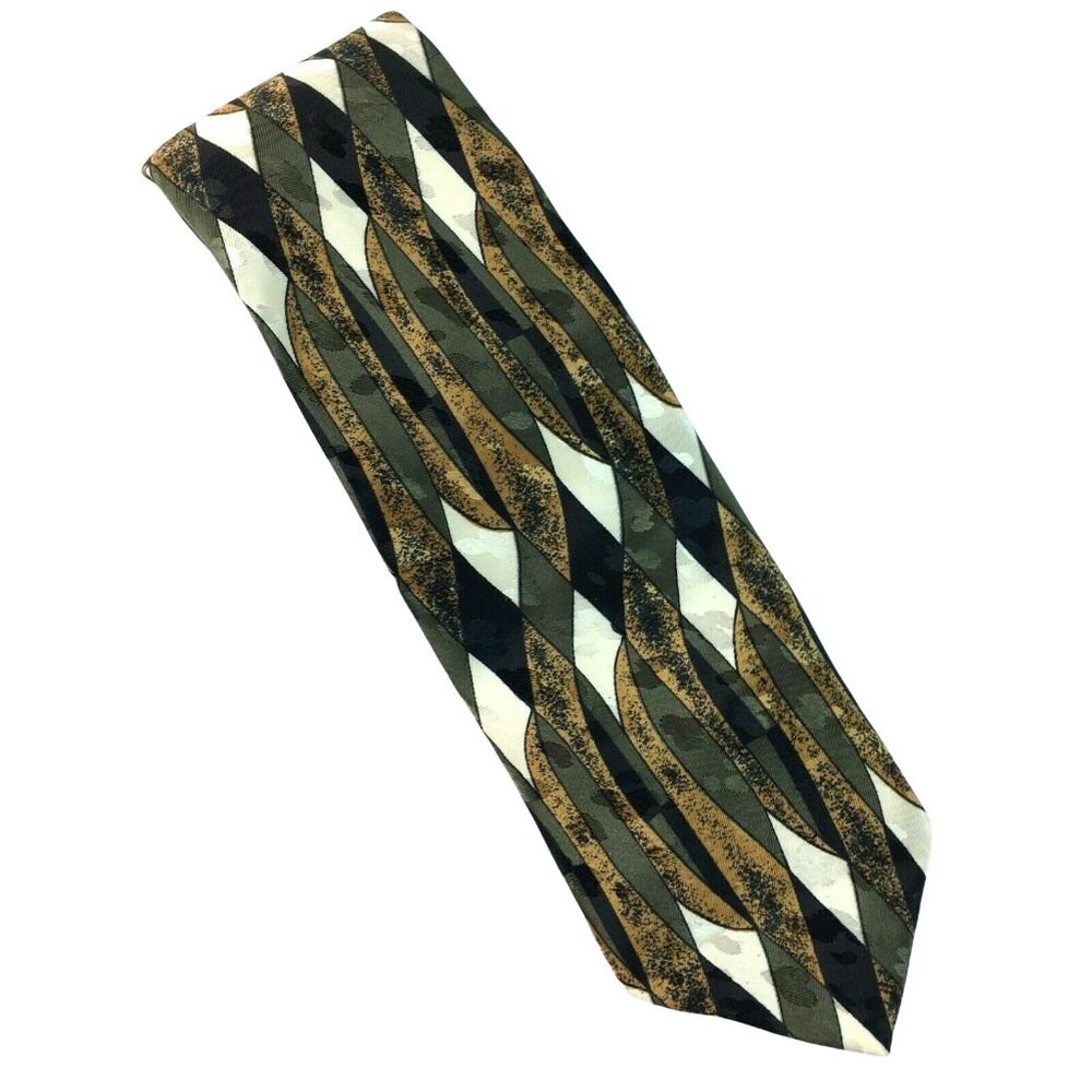 Gianno Dress Tie Mens Necktie Black Gold Geometric Pattern u